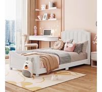 Generisch Lit pour enfant rembourré, 90 x 200 cm, cadre de lit en flanelle, multifonction, souple, avec dossier, accoudoirs, lit parent-enfant, lit d'adolescent, lit d'invités, beige