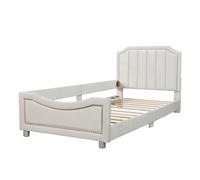 Generisch Lit pour enfant rembourré, 90 x 200 cm, cadre de lit en flanelle, multifonction, souple, avec dossier, accoudoirs, lit parent-enfant, lit d'adolescent, lit d'invités, beige