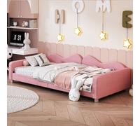 Generisch Lit rembourré pour enfant 90 x 200 cm, cadre de lit en tissu peluche, multifonctionnel, avec dossier et accoudoirs, lit pour adolescent, lit d'invités, rose