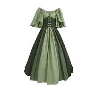 Generisch Livre de cuisine médiéval robe d'Halloween pour femme style rétro couleur unie manches trompette longue robe de princesse cosplay costume femme sexy, Vert armée., XL