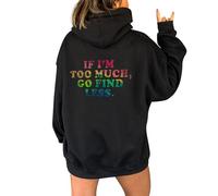 Generisch Long sweat à capuche femme avec capuche, pull femme coton sweat à capuche lettres imprimées sweatshirt backprint hauts hip hop vêtements manches longues chemisier surdimensionné haut