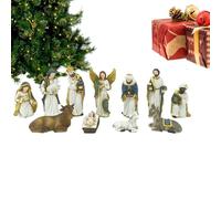 Generisch Lot de 11 figurines de crèche en résine - Naissance de Jésus - Crèche de Noël catholique chrétienne - Décoration de fête pour la famille, le salon, les décorations de Noël