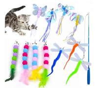 Generisch Lot de 12 pôles de pêche pour chat - Papillon et chenille - Kit d'entraînement interactif avec plumes claires - Pour hamster et cochon d'Inde