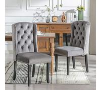 Generisch Lot de 2 chaises de salle à manger en velours avec pieds en chêne, bouton, frapper chromé et tête à clous, pour chambre à coucher, cuisine, salon, loisirs, gris