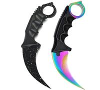 Generisch Lot de 2 couteaux de chasse CSGO de qualité supérieure - Couteau d'entraînement - Lame fixe - Couteau d'entraînement - Titane noir / Fade + étui By Cracker24 (Black White + Fade)