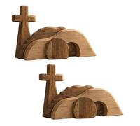 Generisch Lot de 2 croix de résurrection en bois et tombe vide - Décoration funéraire vide en bois avec croix et colline - Pour décoration de bureau de Pâques - Décoration de scène de résurrection