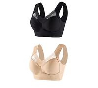 Generisch Lot de 2 débardeurs sans bretelles en dentelle pour femme - Sous-vêtements fins - Plis latéraux - Soutien-gorge réglable, beige, XXL