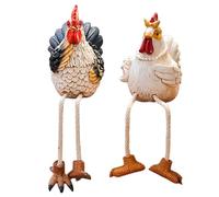 Generisch Lot de 2 figurines de jardin décoratives en résine - Coq et poule - Pour pelouse, terrasse, terrasse, chemin, maison, cuisine, bureau