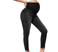 Generisch Lot de 2 jeans de maternité, taille haute, pantalon ventral et hanches, pantalon de grossesse extensible confortable pour femme, pantalon capri décontracté pour le travail, Noir , M