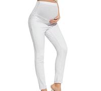 Generisch Lot de 2 jeans de maternité, taille haute, pantalon ventral et hanches, pantalon de grossesse extensible confortable pour femme, pantalon capri décontracté pour le travail, Blanc., M