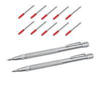 Generisch Lot de 2 marqueurs de maçonnerie - Outil de marquage de | Avec 10 pointes de rechange, crayon de charpentier et 10 pointes de rechange pour marquer le verre, le carrelage, la pierre