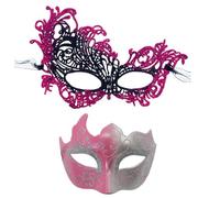 Generisch Lot de 2 masques de carnaval colorés en plastique pour les fêtes, les bals masqués, les événements comme accessoires de maquillage de fête, taille unique