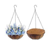 Generisch Lot de 2 paniers suspendus avec insert en fibre de coco | Grands pots suspendus en métal de 30 cm avec chaîne pour plantes, mur extérieur, terrasse, jardin, cour, etc