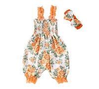Generisch Lot de 2 paquets de fleurs d'été pour bébé fille avec dentelle et pantalon, Blanc., 3-6 mois