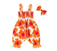 Generisch Lot de 2 paquets de fleurs d'été pour bébé fille avec dentelle et pantalon, Orange, 3-6 mois