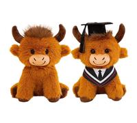 Generisch Lot de 2 peluches écossaises en forme de bœuf des Highlands avec chapeau de docteur 22 cm - Mignon doudou réaliste - Cadeau de remise de diplôme pour filles et garçons - Décoration pour