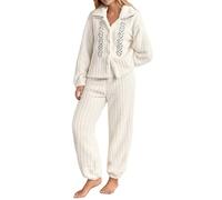 Generisch Lot de 2 pyjamas d'hiver en flanelle pour femme - Manches longues - Chaud et doux - Vêtement de détente - Combinaison de loisirs - Ensemble pyjama confortable à col rond - Lot de 2 pour la