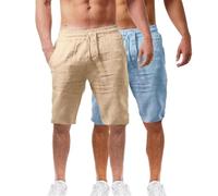 Generisch Lot de 2 shorts d'été tendance en lin pour homme - Couleur unie - Respirant - Décontracté - Léger et confortable - Pour l'extérieur, les loisirs, le quotidien, Multicolore L, S