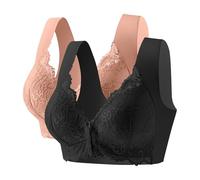 Generisch Lot de 2 soutiens-gorge push-up pour femme sans armatures en dentelle avec bouton sur le devant - Gros seins - Maintien fort - Soutien-gorge confortable et doux - Soutien-gorge classique