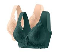 Generisch Lot de 2 soutiens-gorge push-up pour femme sans armatures en dentelle avec bouton sur le devant - Gros seins - Maintien fort - Soutien-gorge confortable et doux - Soutien-gorge classique