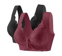 Generisch Lot de 2 soutiens-gorge push-up pour femme sans armatures en dentelle avec bouton sur le devant - Gros seins - Maintien fort - Soutien-gorge confortable et doux - Soutien-gorge classique
