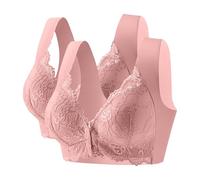 Generisch Lot de 2 soutiens-gorge push-up pour femme sans armatures en dentelle avec bouton sur le devant - Gros seins - Maintien fort - Soutien-gorge confortable et doux - Soutien-gorge classique
