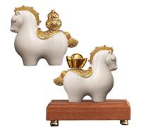 Generisch Lot de 2 statuettes de l'année du cheval - Décoration de bureau - Statue de mascotte du Nouvel An - Pour collectionneur, photographie, rebord de fenêtre, bibliothèque, vitrine, chambre à