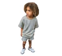 Generisch Lot de 2 survêtements de baptême pour garçon et fille - Tenue d'été solide à manches courtes - T-shirt avec short - Ensemble garçon 152 cm - Mariage, gris, 10-11 ans