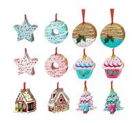 Generisch Lot de 24 décorations de Noël en bois - 2D - Imprimé recto-verso avec donut et gâteau - Décoration de sapin de Noël - Pour la période hivernale - Décoration murale arbre famille et fête