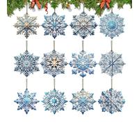 Generisch Lot de 24 décorations en forme de flocons de neige - Bleu - Double face - Décoration de sapin de Noël 2D - Pour salle de classe, hiver, pays des merveilles de neige, anniversaire, vacances