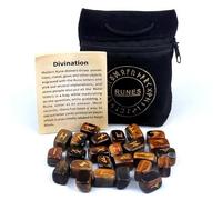 Generisch Lot de 25 runes en pierre naturelle - Runes viking pour oracle, divination et méditation - Ensemble de pierres de rune spirituelle ésotérique, idée cadeau - Différents lots (œil de tigre)