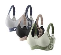 Generisch Lot de 3 bustiers de sport pour femme - Sans armatures - Maintien solide - Sans couture - Réglable - Push Up - Col en V - Doux et confortable - Pour fitness, yoga, jogging, p, M