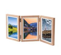 Generisch Lot de 3 cadres photo en bois rustique pliable - 3 photos de famille pliables - Cadre triple 4 x 6 pour salon, chambre à coucher, bureau, dessus de table - Décoration d'intérieur