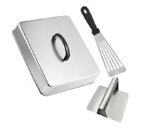 Generisch Lot de 3 hottes de cuisson carrées - Cloche à hamburger avec poids à viande et spatule - Couvercle de barbecue en acier inoxydable pour faire fondre le fromage et presser les hamburgers
