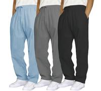 Generisch Lot de 3 pantalons de jogging baggy pour homme - Pantalon de sport long - Couleur unie - Respirant - Léger - Confortable - Avec poches et élastique, f, M