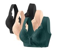 Generisch Lot de 3 soutiens-gorge femme sans armatures : fermeture avant dentelle push-up soutien-gorge gros seins maintien fort soutien-gorge doux confortable soutien-gorge femme soutien-gorge