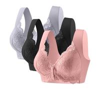 Generisch Lot de 3 soutiens-gorge femme sans armatures : fermeture avant dentelle push-up soutien-gorge gros seins maintien fort soutien-gorge doux confortable soutien-gorge femme soutien-gorge