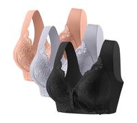 Generisch Lot de 3 soutiens-gorge femme sans armatures : fermeture avant dentelle push-up soutien-gorge gros seins maintien fort soutien-gorge doux confortable soutien-gorge femme soutien-gorge