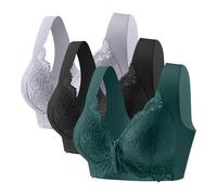 Generisch Lot de 3 soutiens-gorge pour femme sans armatures : fermeture avant en dentelle push-up Soutien-gorge large maintien solide Soutien-gorge doux confortable Soutien-gorge classique sans