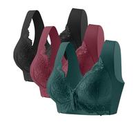 Generisch Lot de 3 soutiens-gorge pour femme sans armatures : fermeture avant en dentelle push-up Soutien-gorge large maintien solide Soutien-gorge doux confortable Soutien-gorge classique sans
