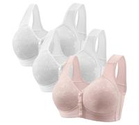 Generisch Lot de 3 soutiens-gorge push-up pour femme sans armatures - Fermeture avant - Col en V - Sous-vêtements sans coutures - Bustier classique confortable - Soutien-gorge complet doux sans