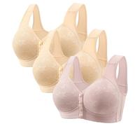 Generisch Lot de 3 soutiens-gorge push-up pour femme sans armatures - Fermeture avant - Col en V - Sous-vêtements sans coutures - Bustier classique confortable - Soutien-gorge complet doux sans