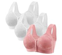 Generisch Lot de 3 soutiens-gorge push-up pour femme sans armatures - Fermeture avant - Col en V - Sous-vêtements sans coutures - Bustier classique confortable - Soutien-gorge complet doux sans