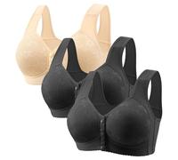 Generisch Lot de 3 soutiens-gorge push-up pour femme sans armatures - Fermeture avant - Col en V - Sous-vêtements sans coutures - Bustier classique confortable - Soutien-gorge complet doux sans