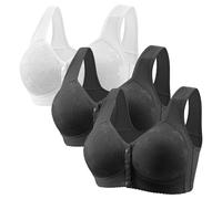 Generisch Lot de 3 soutiens-gorge push-up pour femme sans armatures - Fermeture avant - Col en V - Sous-vêtements sans coutures - Bustier classique confortable - Soutien-gorge complet doux sans