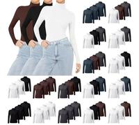 Generisch Lot de 3 t-shirts à col roulé pour femme - Manches longues - Coupe ajustée - Thermique - Chaud - Élégant - Décontracté - Couleur unie - Sous-vêtements thermiques, 1 blanc., XXL