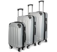 Generisch Lot de 3 valises de voyage avec 4 roulettes, serrure TSA, sangle de type X et sac en filet séparé, noir, gris