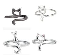 Generisch Lot de 4 anneaux de tension réglables en crochet argenté, A*1+A*1+A*1+A*1, Alliage de zinc, Aucune pierre précieuse