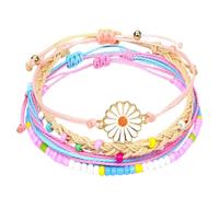 Generisch Lot de 4 bracelets en perles avec chrysanthème, faits à la main, taille unique, plastique ABS, Pas de gemme