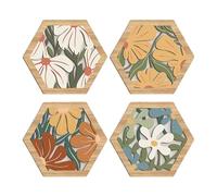 Generisch Lot de 4 décorations murales en bois, style bohème, pour salon, chambre à coucher, bibliothèque, entrée - Motif floral